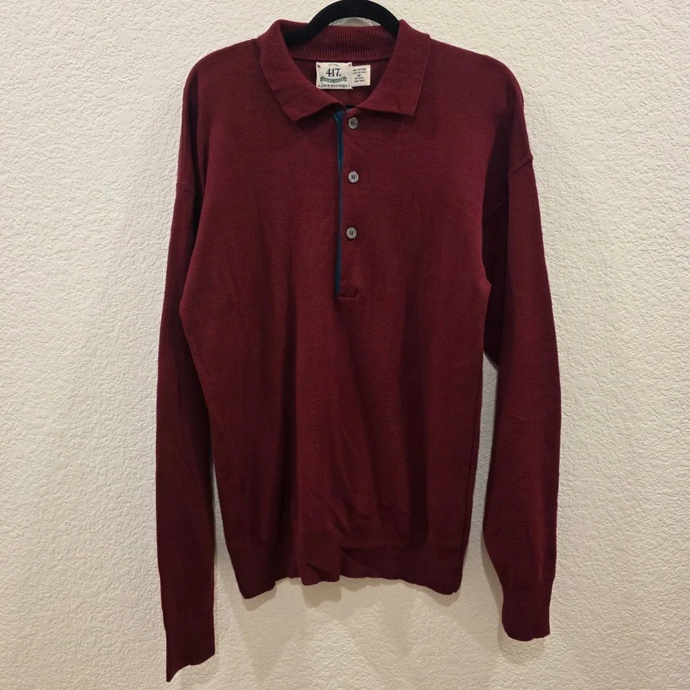 Vintage 417 Van Heusen Long Sleeve Polo Sweater Mens M Burgundy Cotton USA Made
